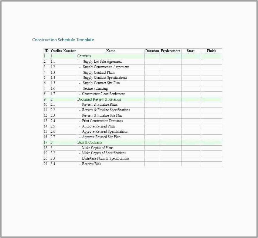 Residential Construction Schedule Template Pdf