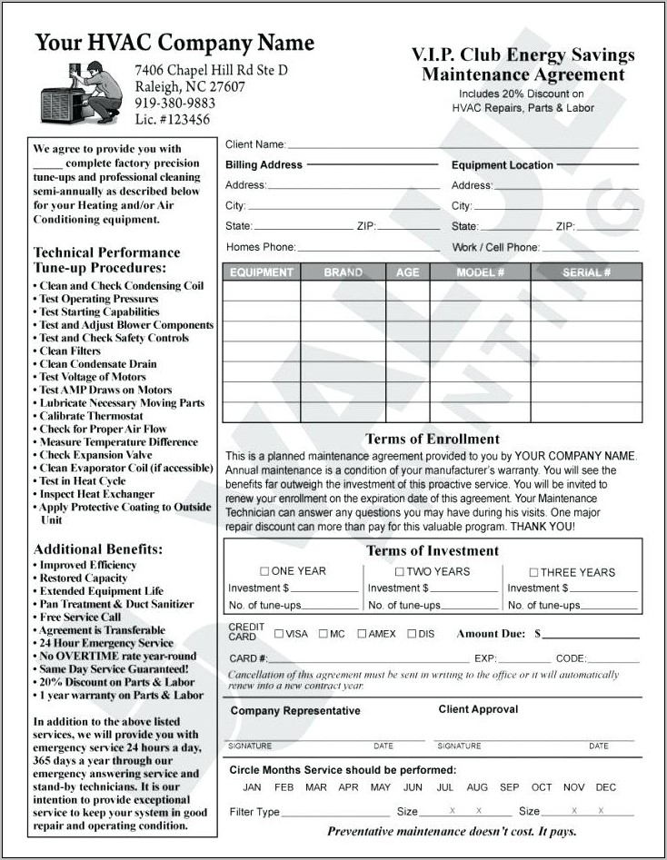 Residential Hvac Maintenance Checklist Form