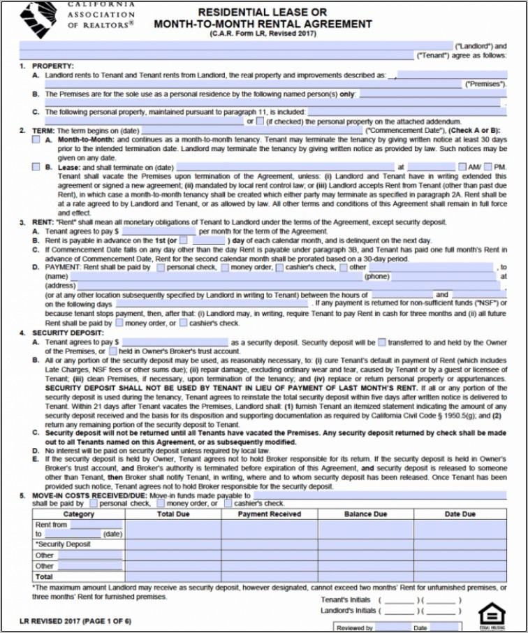 Residential Lease Agreement California Template