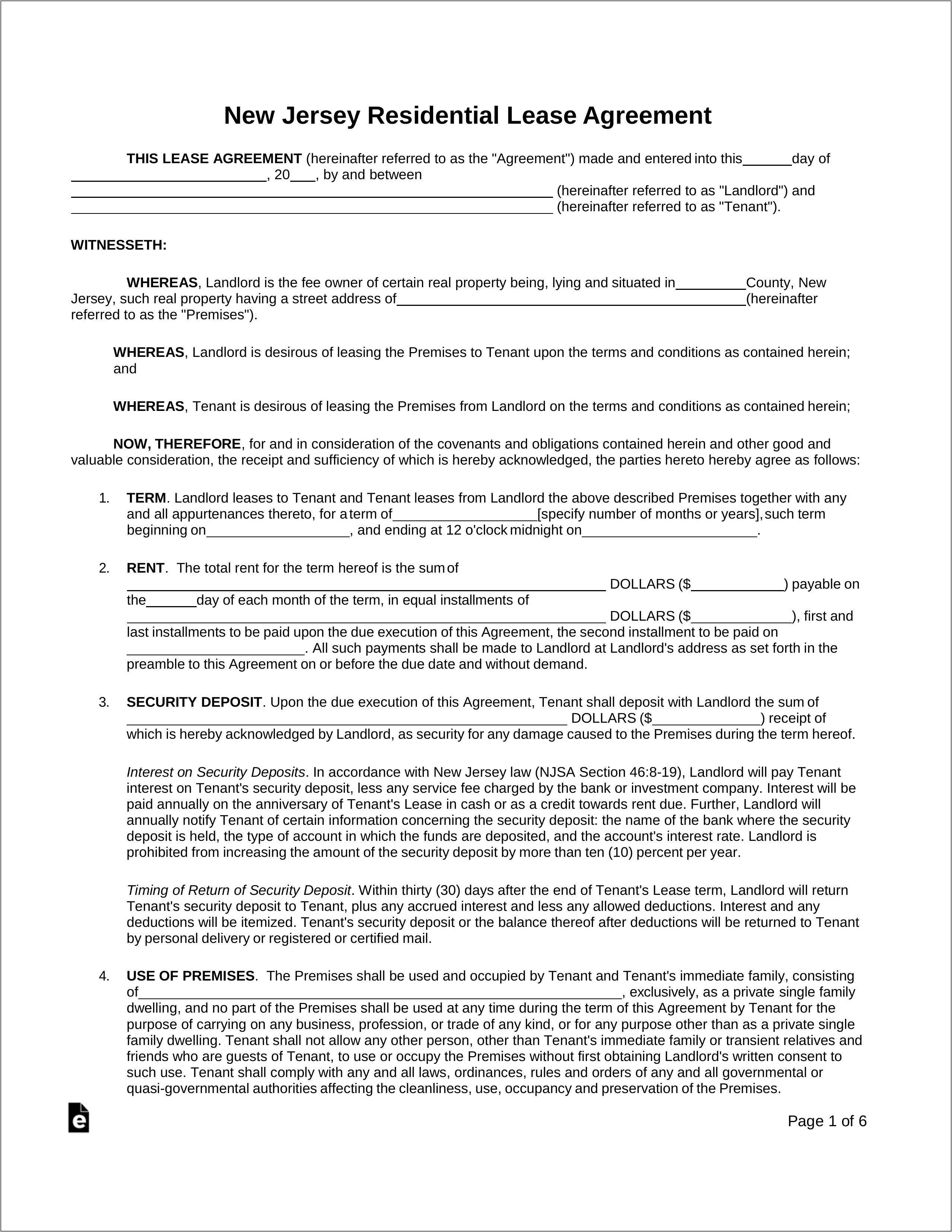 Residential Lease Agreement Form