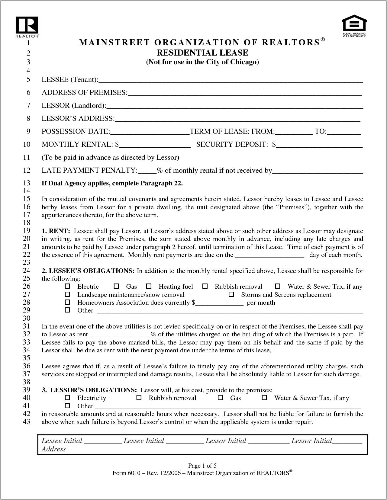 Residential Lease Agreement Forms