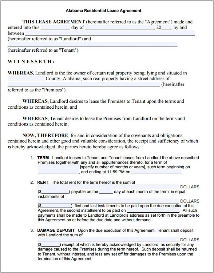 Residential Lease Agreement Template Free Download