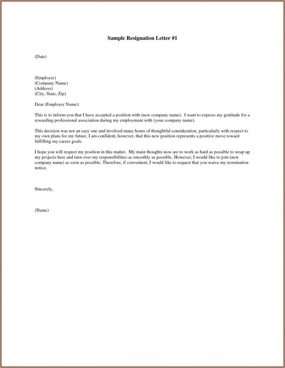 Resign Letter Template 1 Month Notice