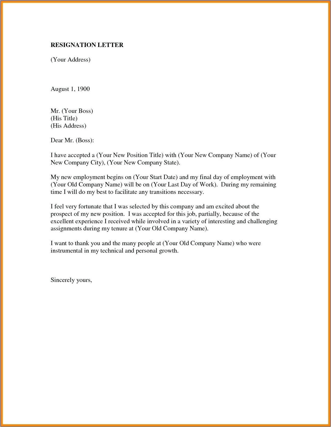 Resignation Letter Format Job