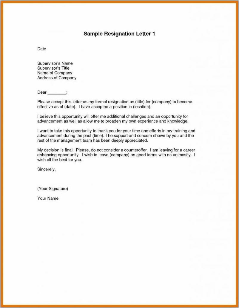 Resignation Letter Template Doc South Africa