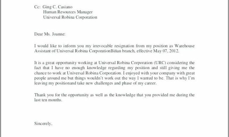 Resignation Letter Template Uk Download