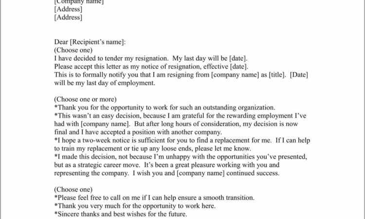 Resignation Letter Template Word Document