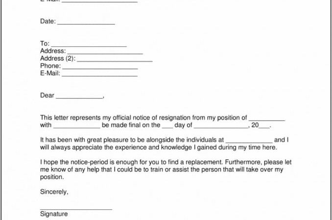 Resignation Letter Template Word Free