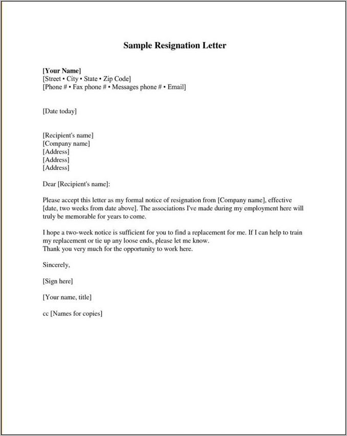 Resignation Sample Letters Jobs