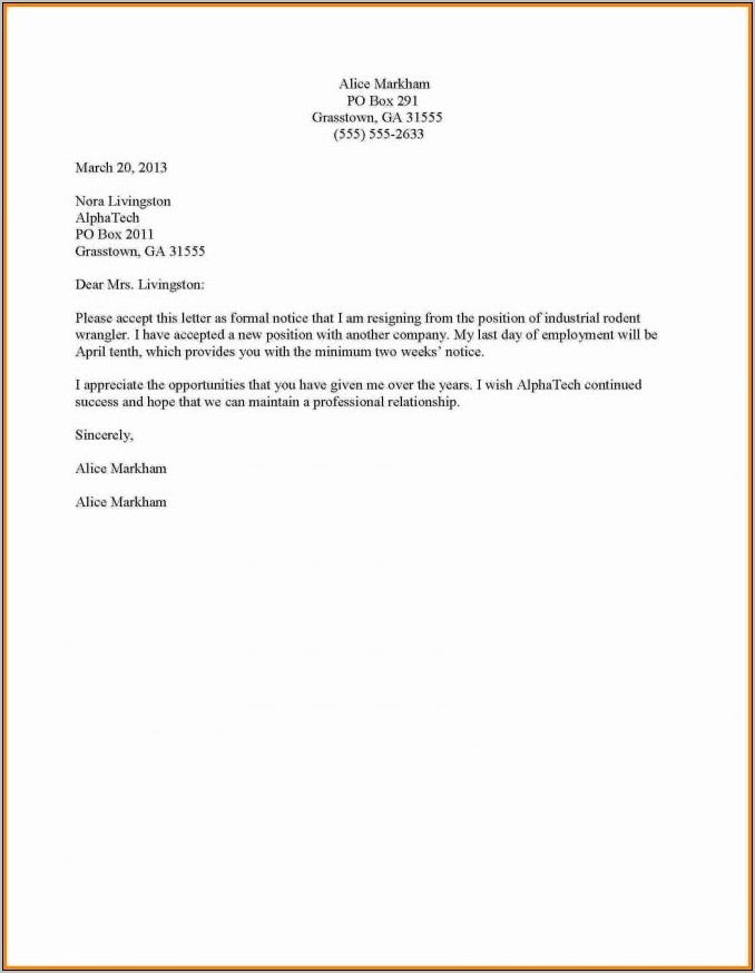 Resignation Template Letters Uk