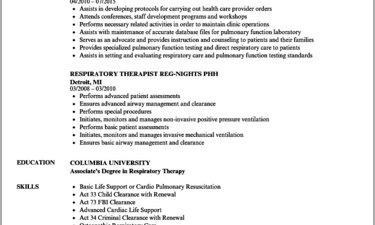 Respiratory Therapist Resume Samples