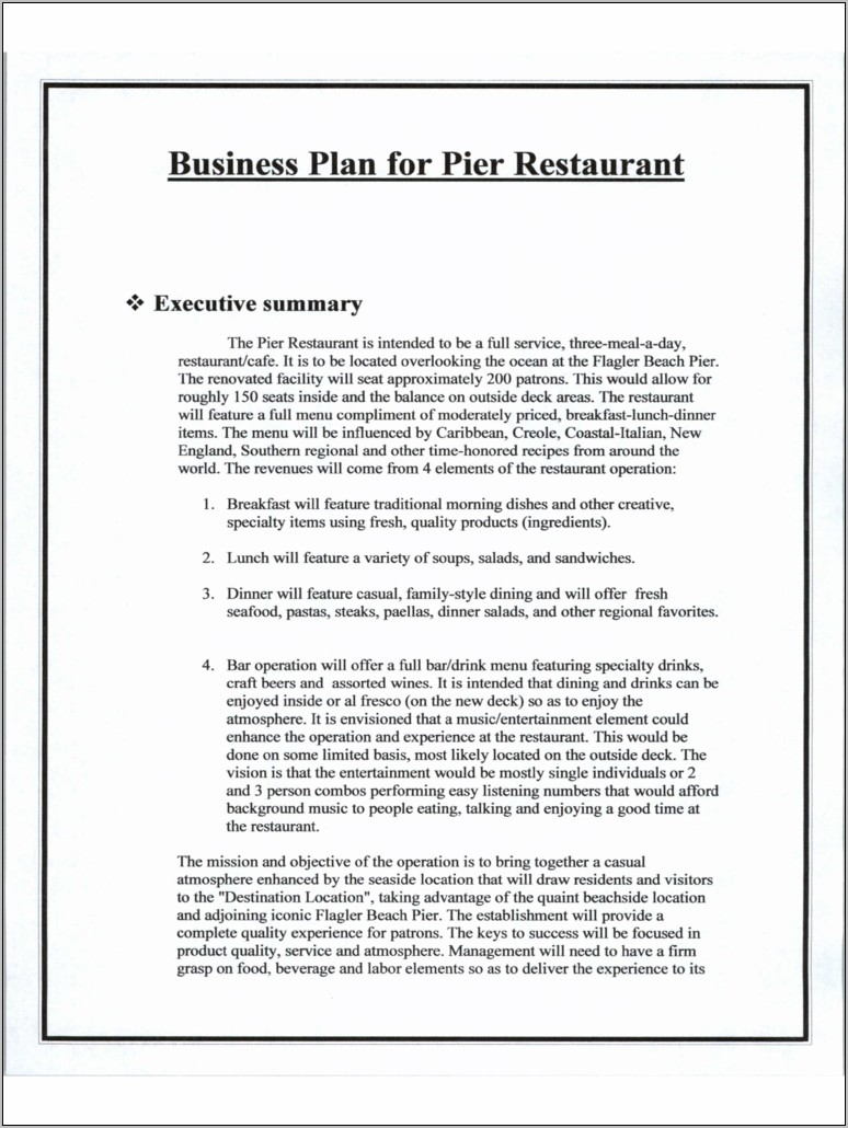Restaurant Business Plan Example Pdf