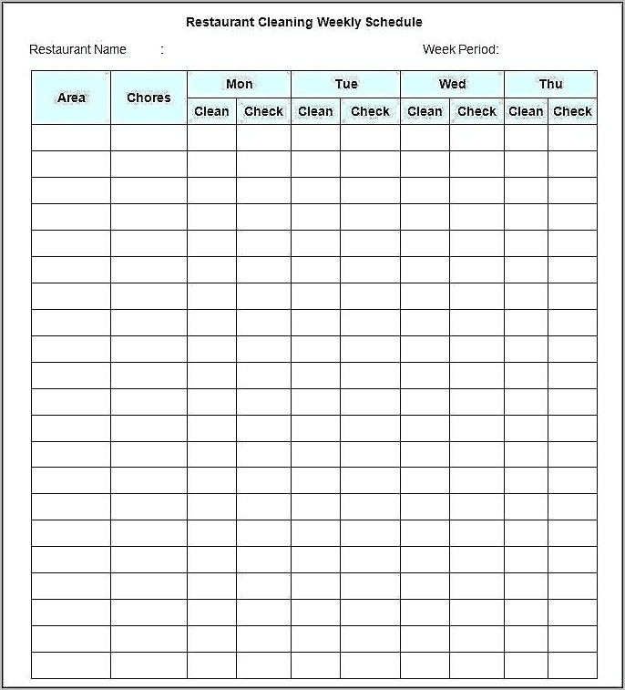 Restaurant Cleaning Checklist Template Free