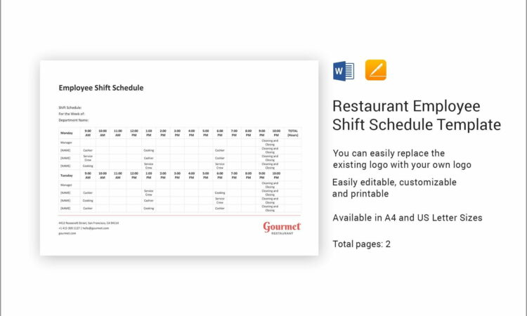 Restaurant Employee Shift Schedule Template