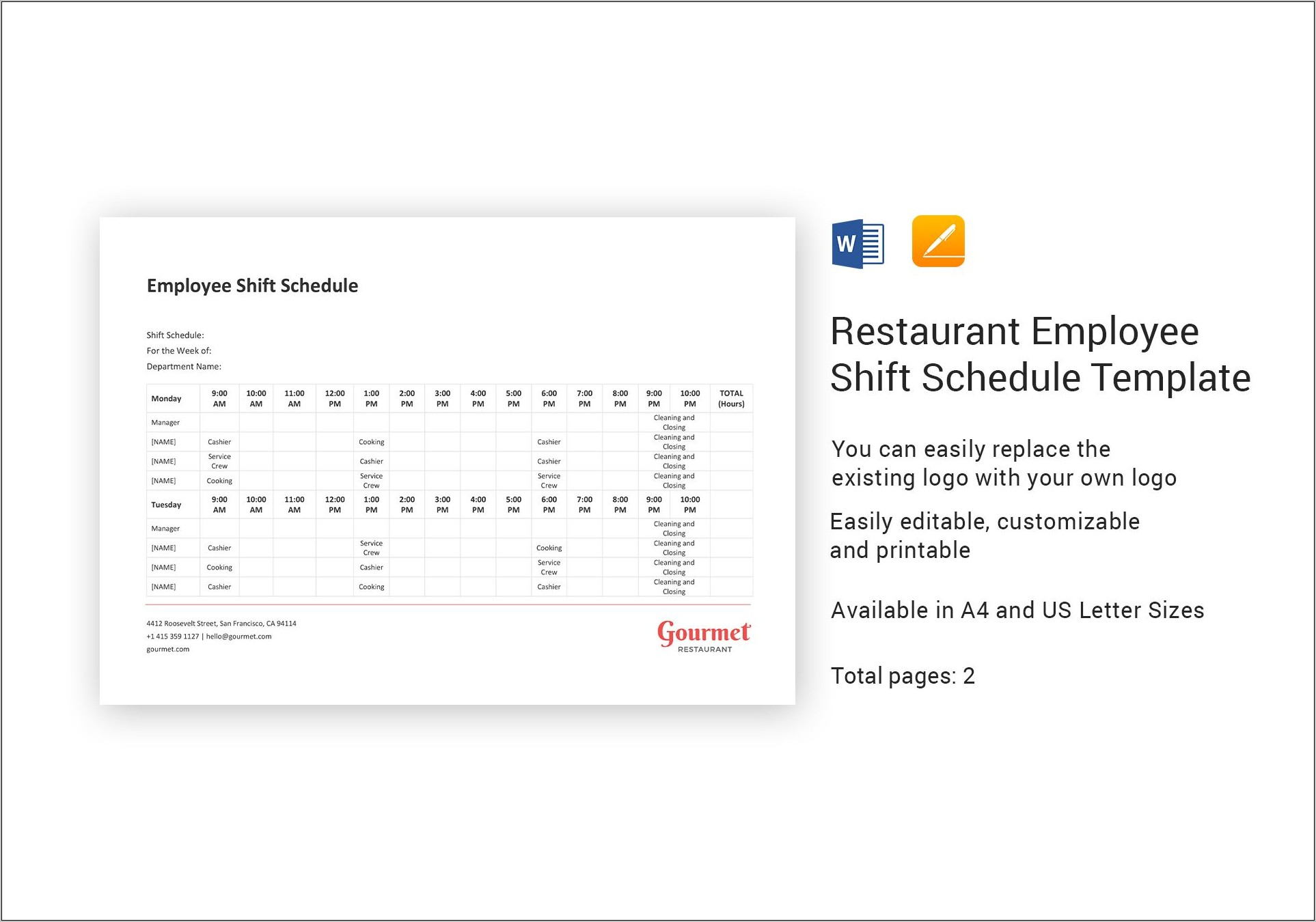 Restaurant Employee Shift Schedule Template