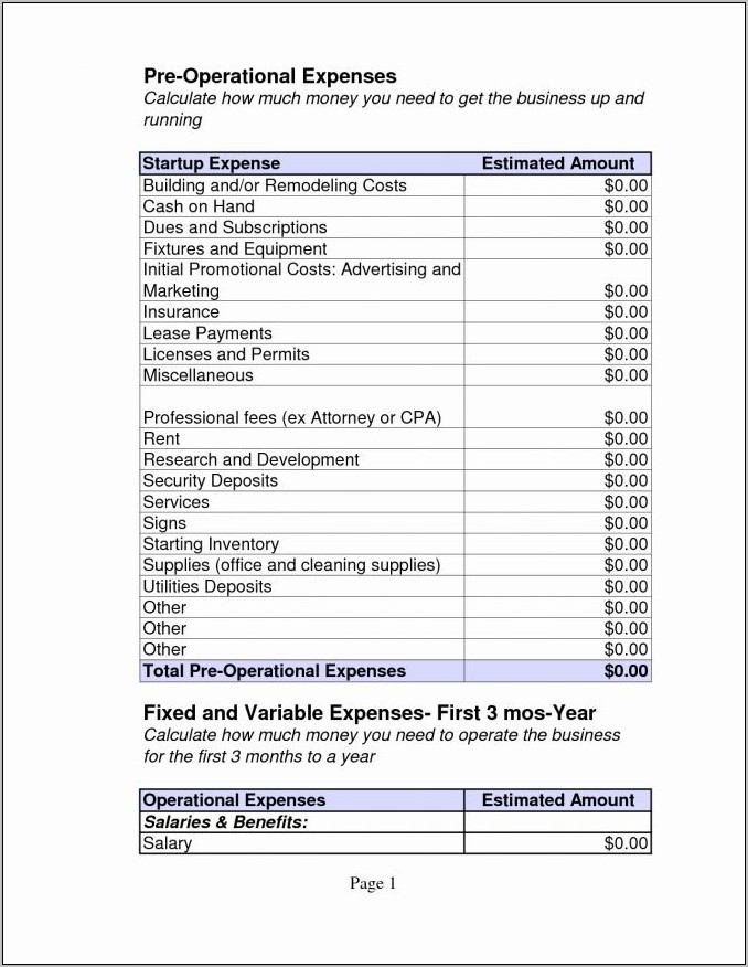 Restaurant Financial Statement Template