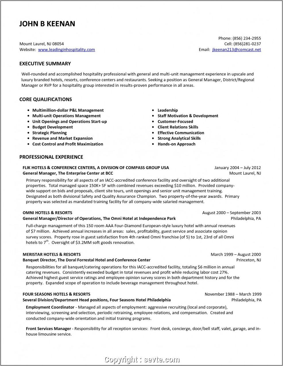 Restaurant Manager Resume Template Free