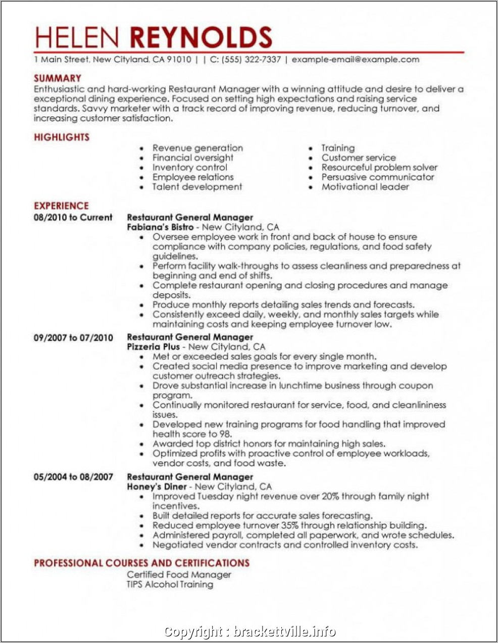 Restaurant Manager Resume Template