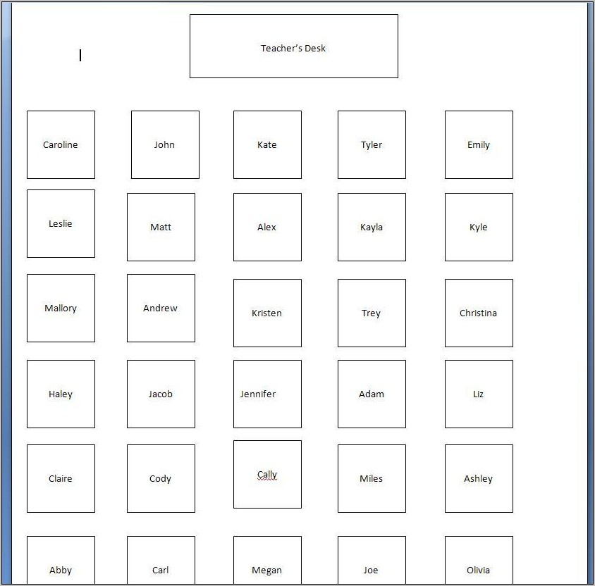 Restaurant Seating Chart Template Word