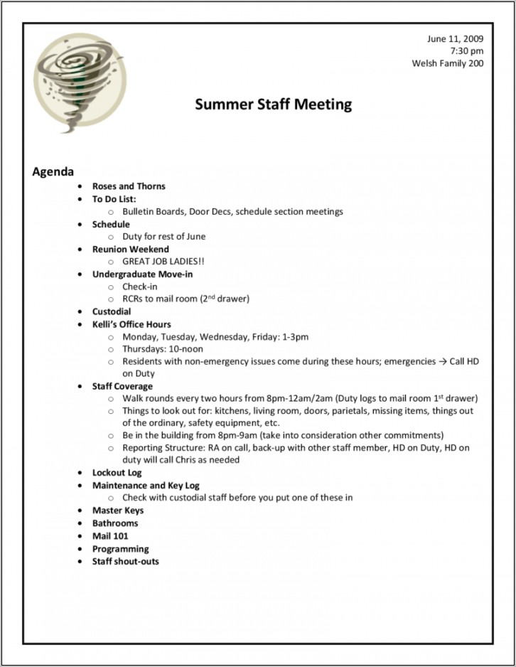 Restaurant Staff Meeting Agenda Template