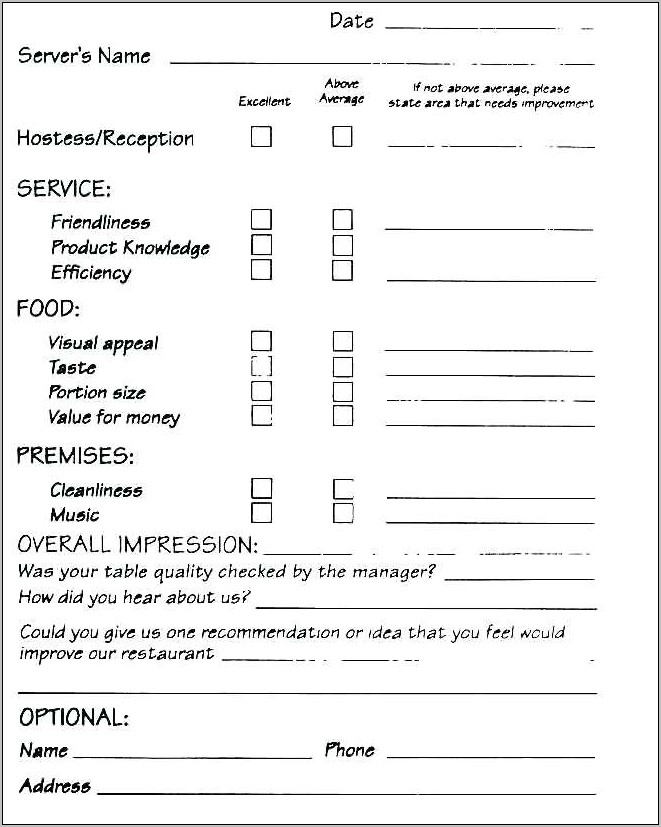 Restaurant Survey Form Template