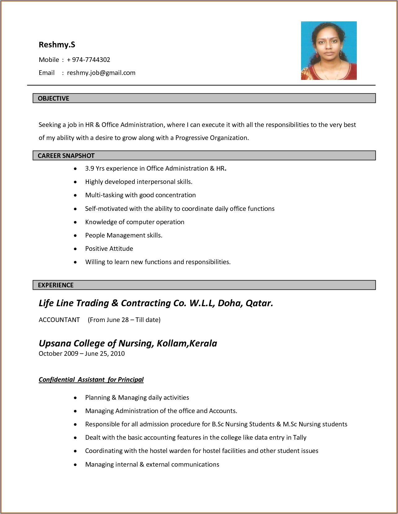 Resume Bio Data Format Download