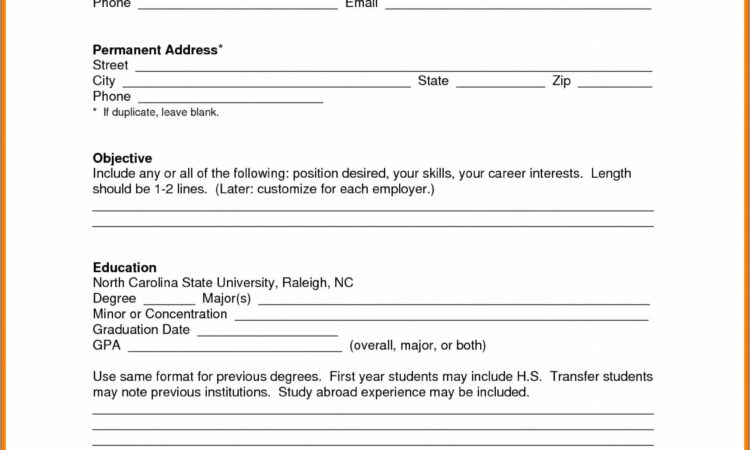 Resume Blank Template Word