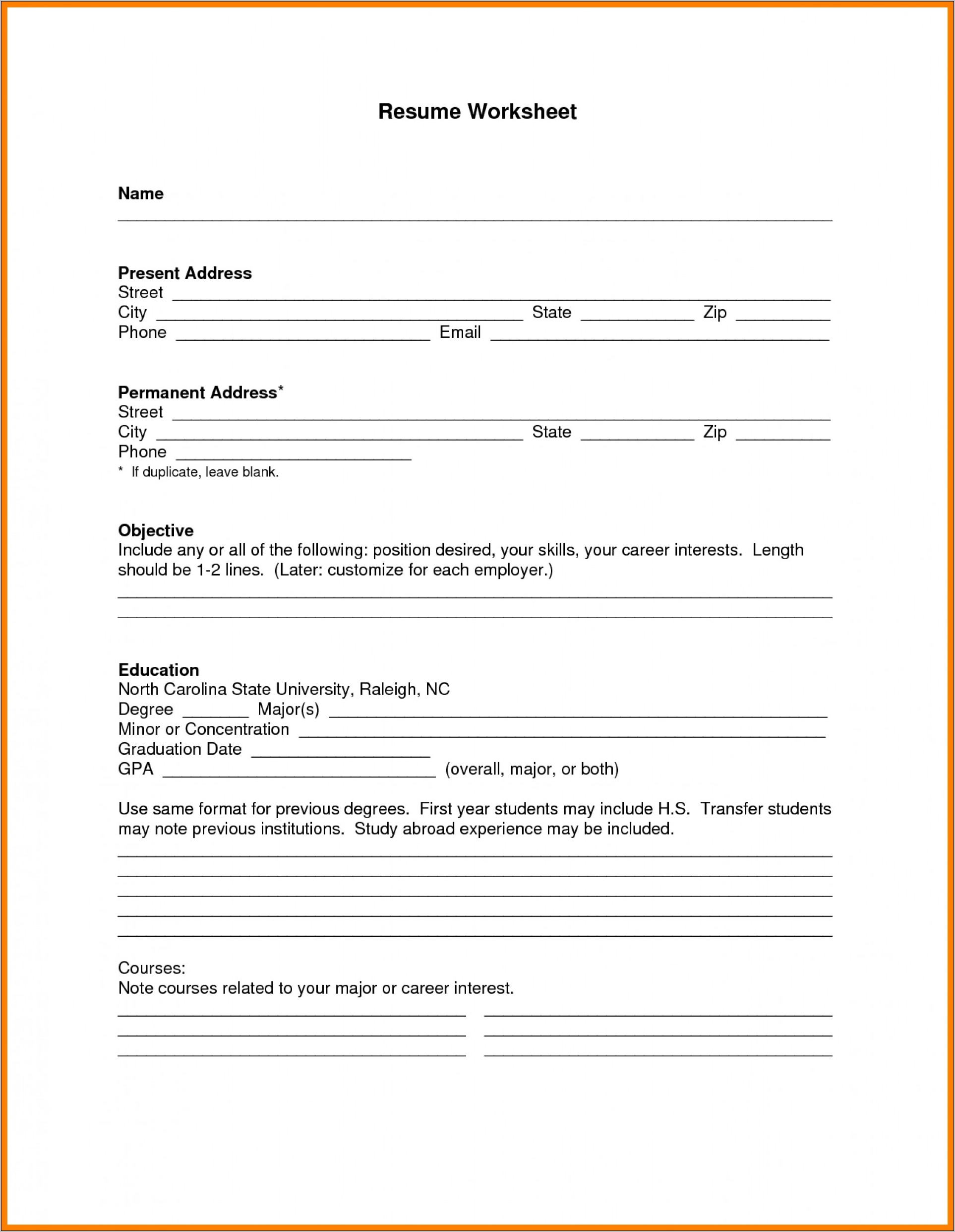 Resume Blank Template Word