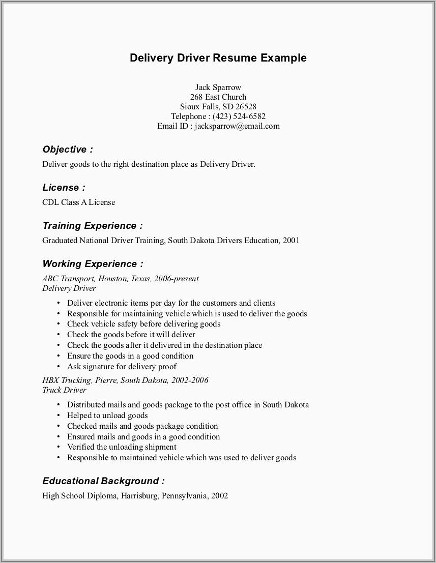 Resume Builder For Truck Drivers