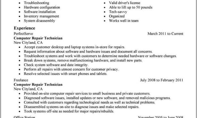 Resume Computer Technician Example