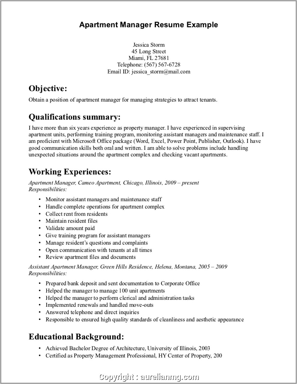 Resume Cover Letter For Assistant Property Manager