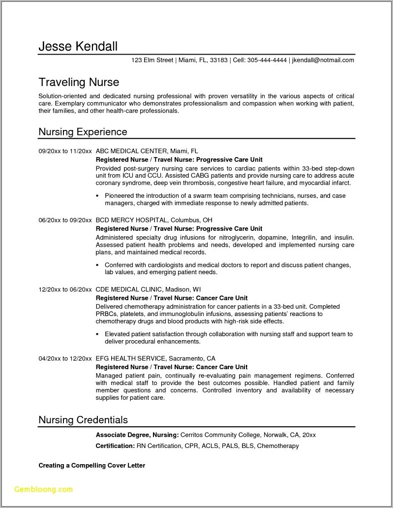 Resume Descriptions For Registered Nurse