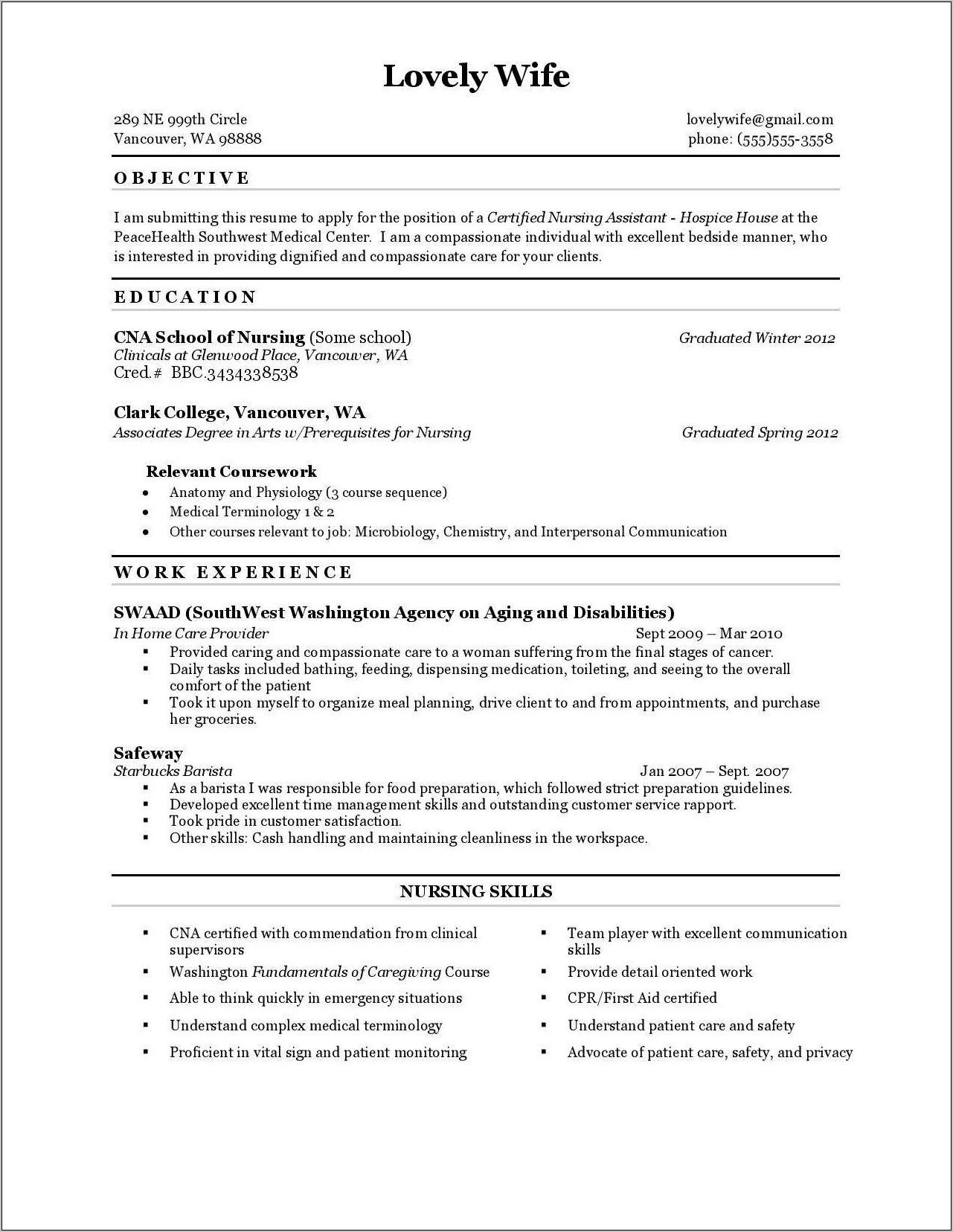 Resume Example For Cna With No Experience
