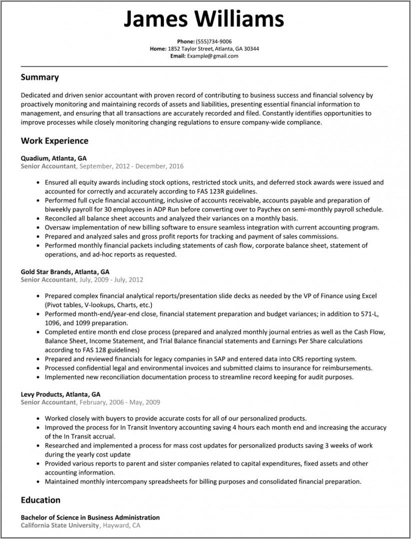 Resume Example For Financial Accountant