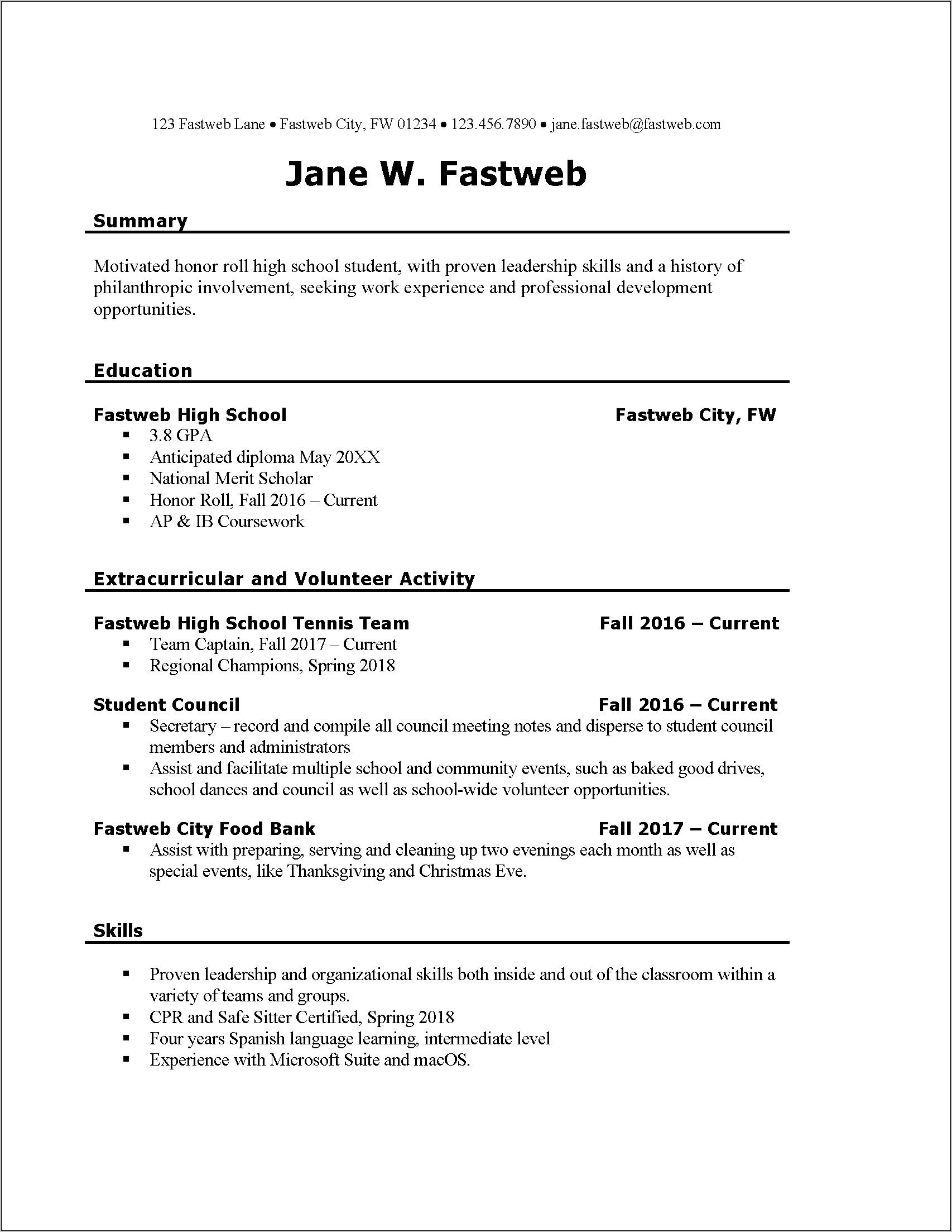 Resume Example For First Job