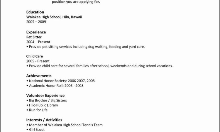 Resume Example For Highschool Students