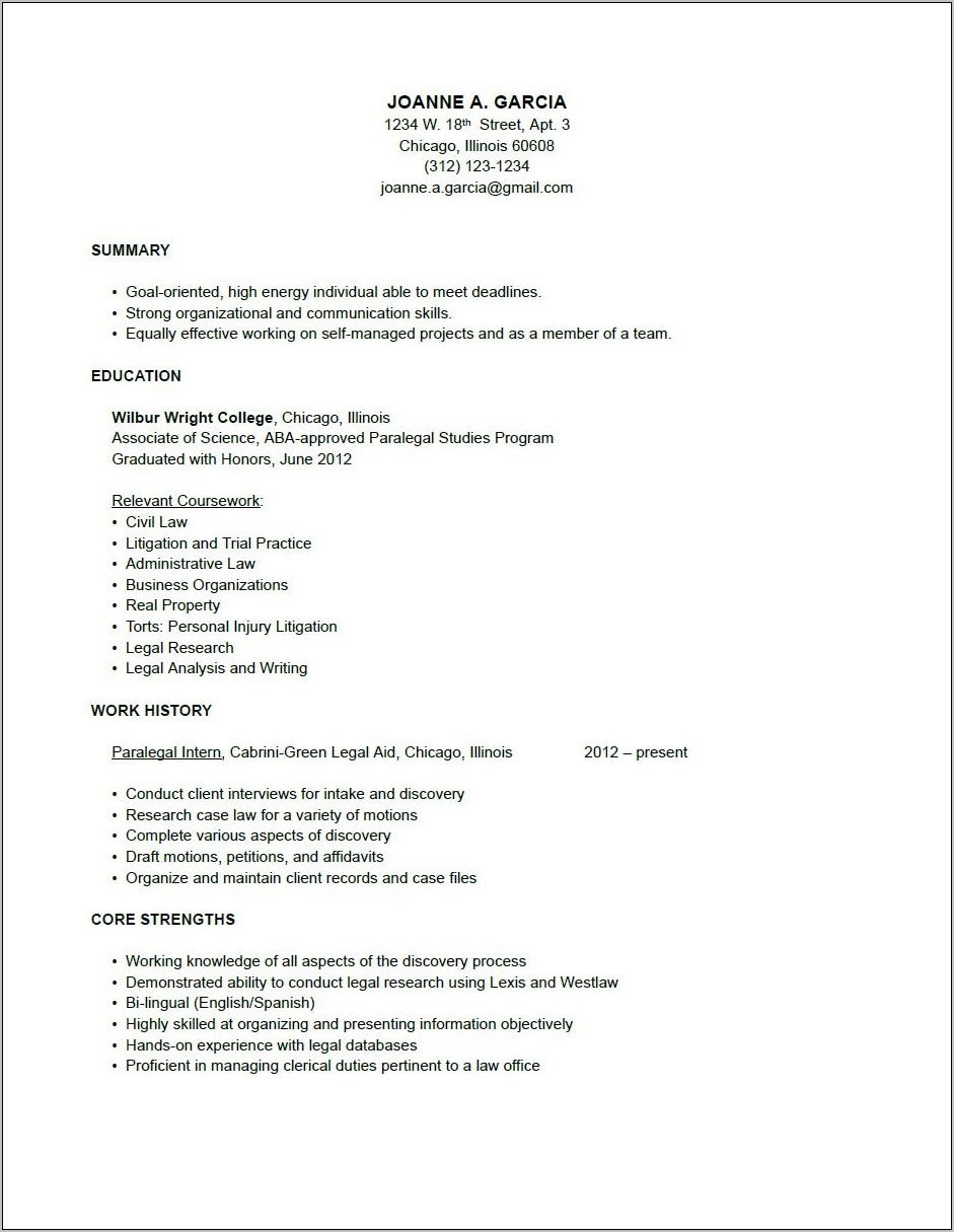Resume Example For Law Student