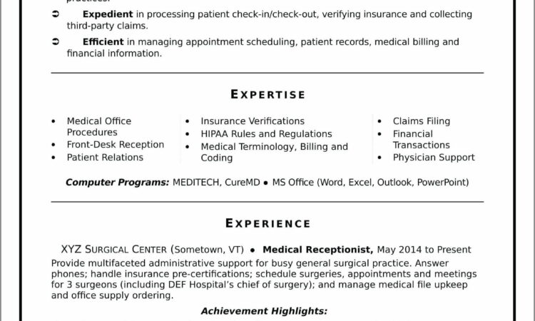 Resume Example For Medical Receptionist