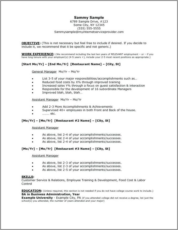 Resume Example For Retail Manager
