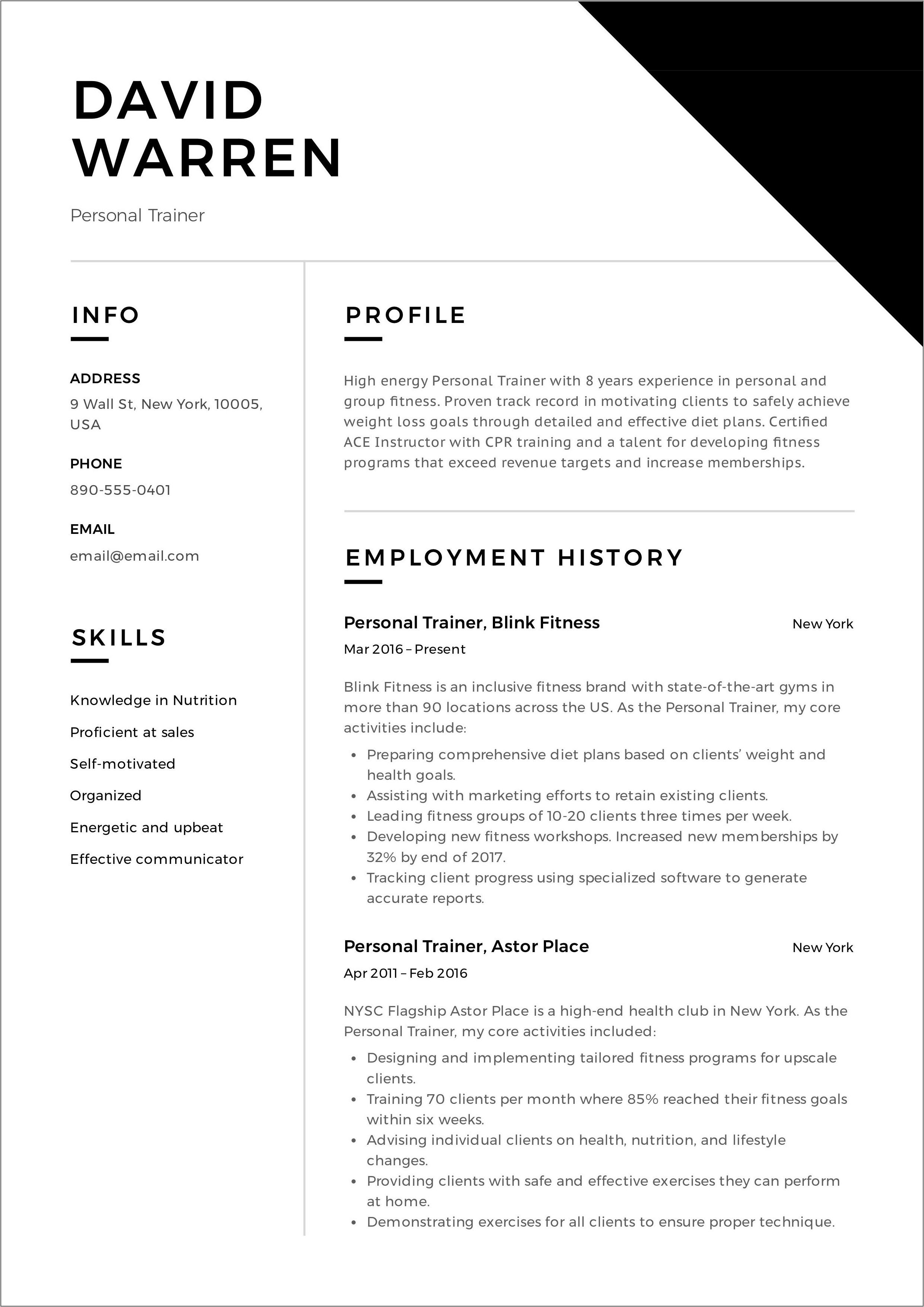 Resume Example Template Free