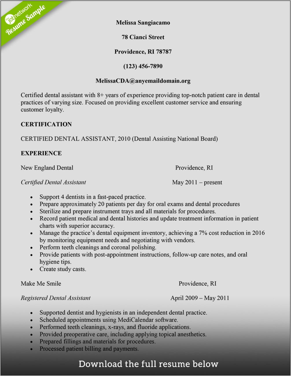 Resume Examples Dental Assistant