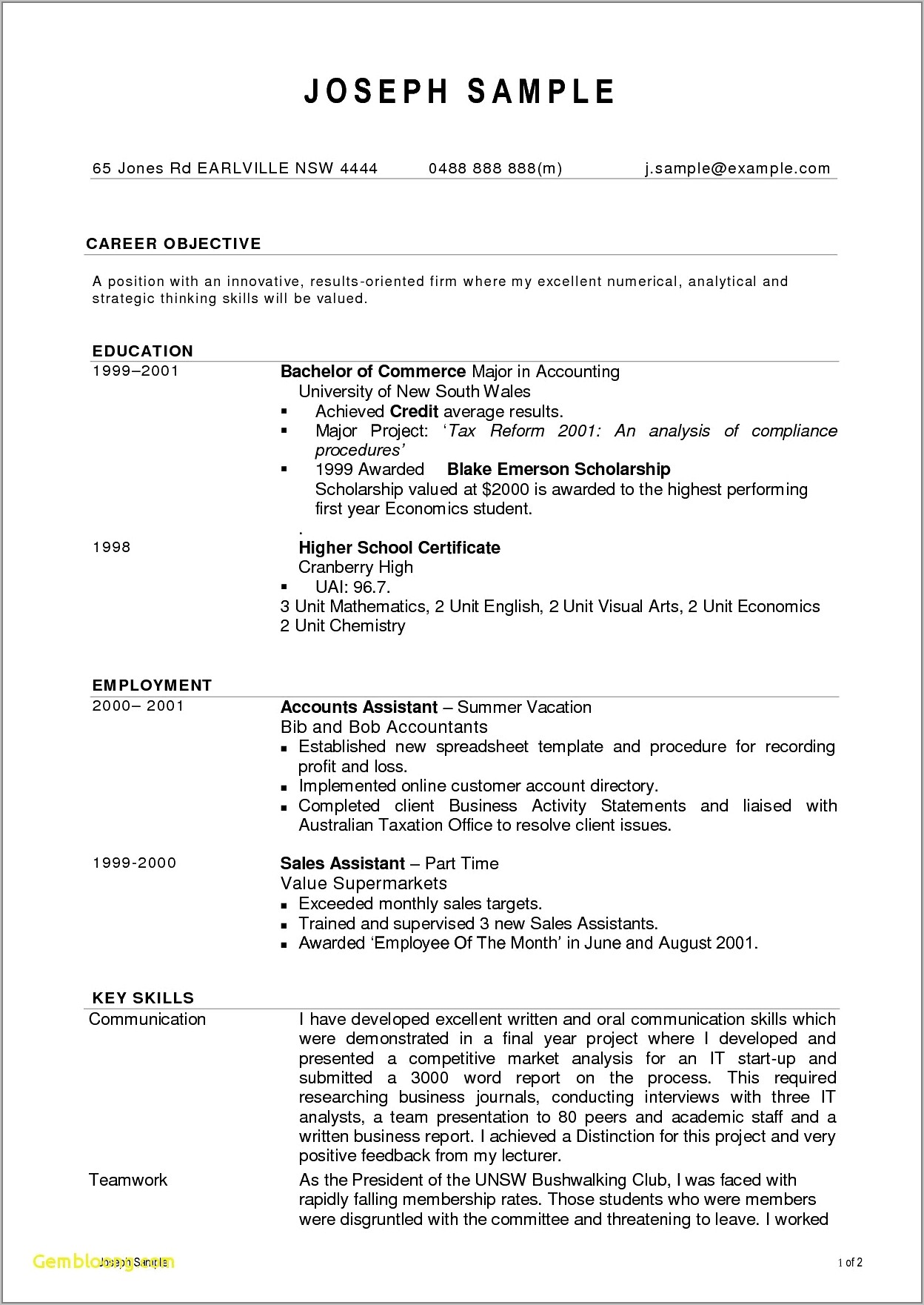 Resume Examples For Accounting Assistant