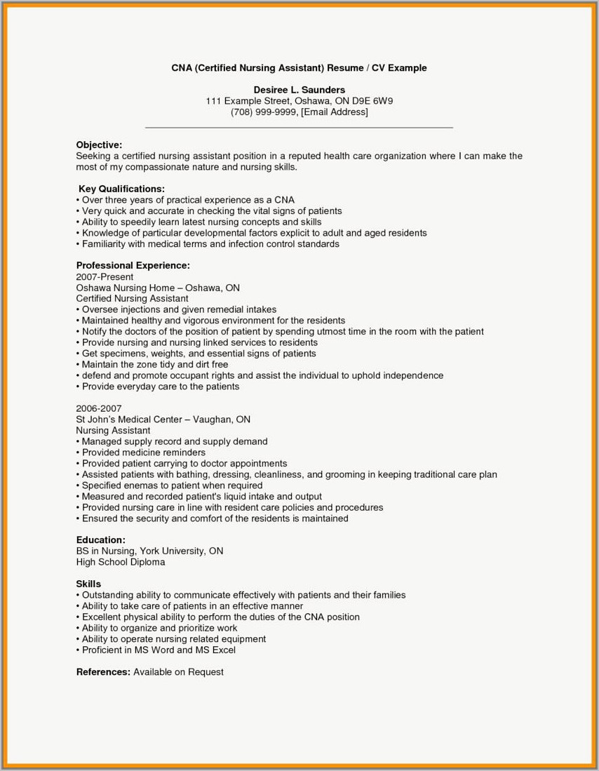 Resume Examples For Cna With Experience