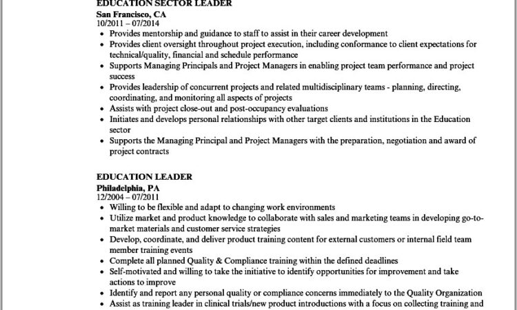 Resume Examples For Educational Leadership