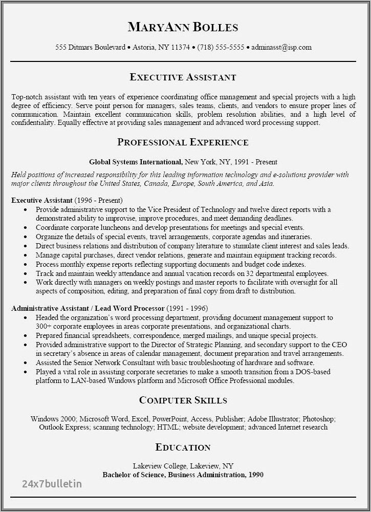 Resume Examples For Executive Assistants To Ceo