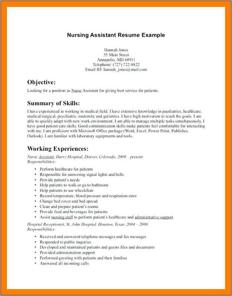 Resume Examples For Nurses Assistant