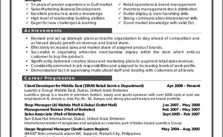 Resume Examples For Retail Sales Position