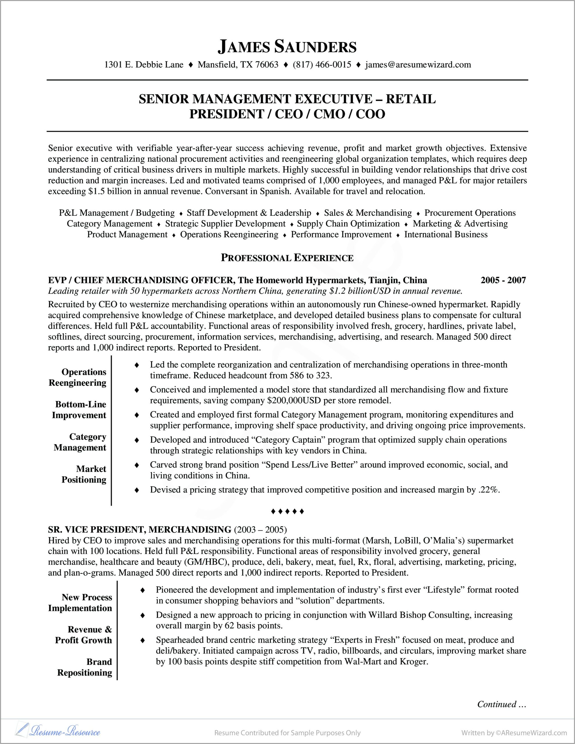 Resume Examples For Sales Executive
