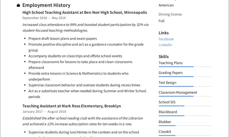 Resume Examples For Teachers Jobs