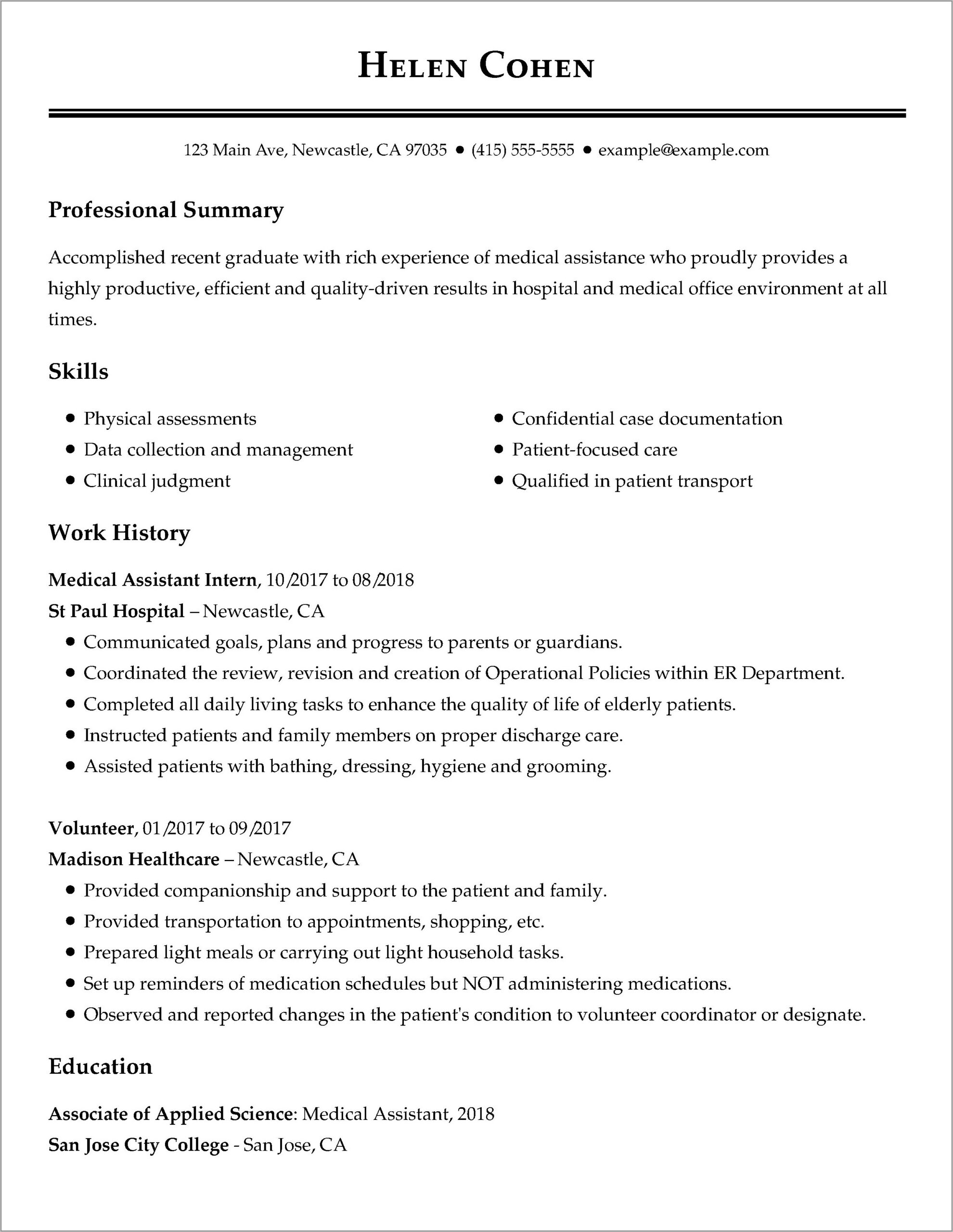 Resume Examples For Work Experience